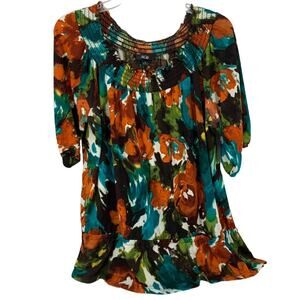 AGB Blouse XL Women Artsy Tunic Elastic Neck Ruffle Bottom BohoStyle BohoFashion